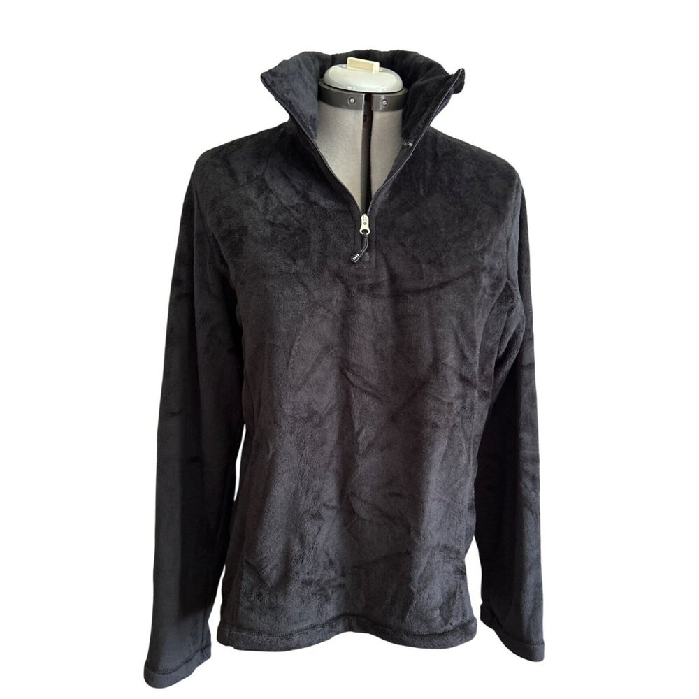Lands End Black Quarter-Zip Fleece Pullover Jacket M 10-12 Soft Warm Womens